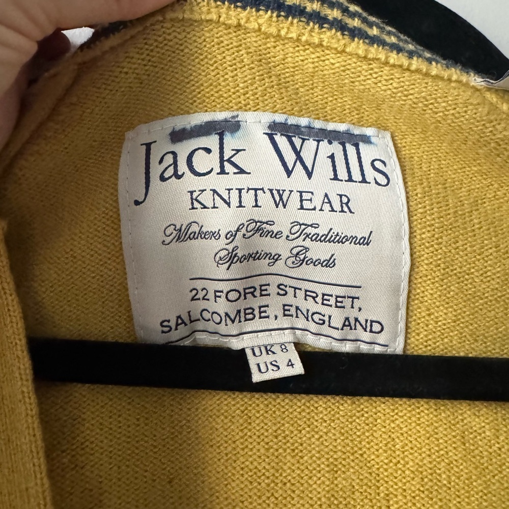 Jack Wills Merino Wool Cardigan Mustard V Neck Preppy 4 Academia Old Money Chic - Picture 3 of 7